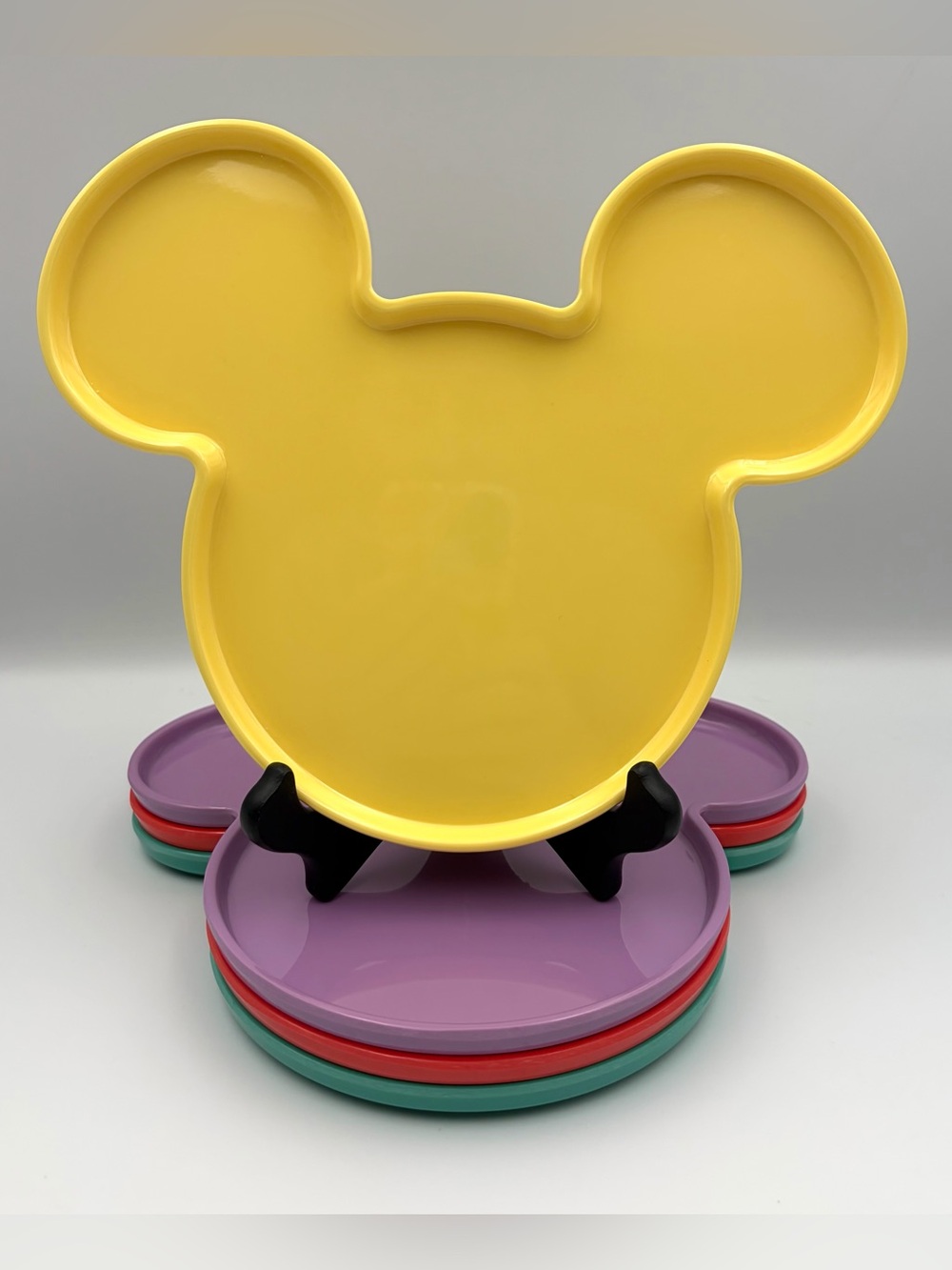 Disney Mickey Mouse Ears Stackable Melamine Child Meal Plates Colorful Set of 4